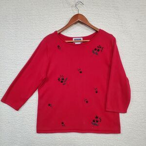 Red Sweater Black Beads 3/4 Sleeves - Prophecy by SAG HARBOR Women's Size Large